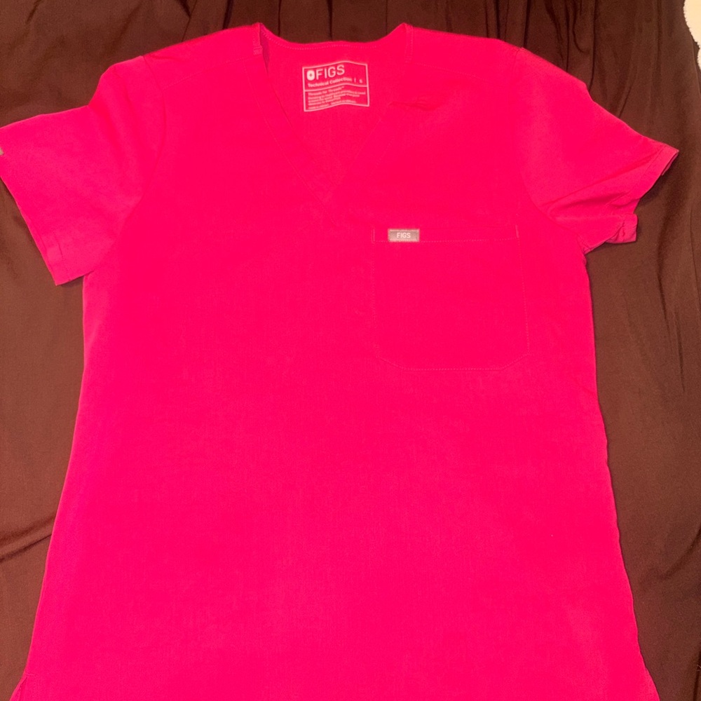 Figs Hot Pink V-Neck Scrub Top